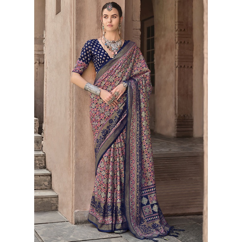 Blue Spun Silk Saree With Blouse Piece - JD986607027
