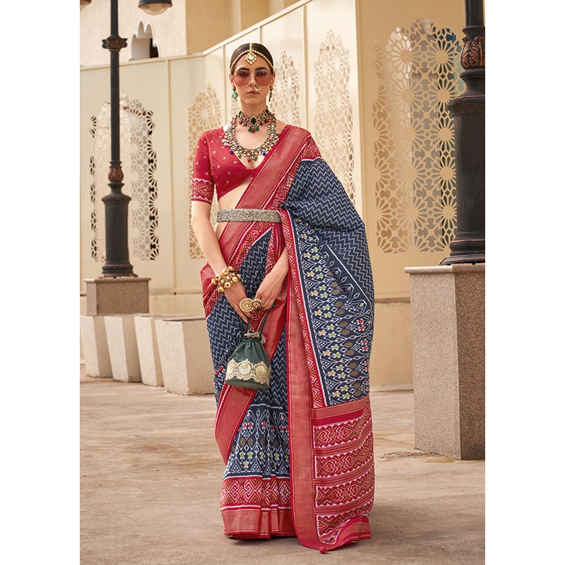 Blue Spun Silk Saree With Blouse Piece - JD986607028