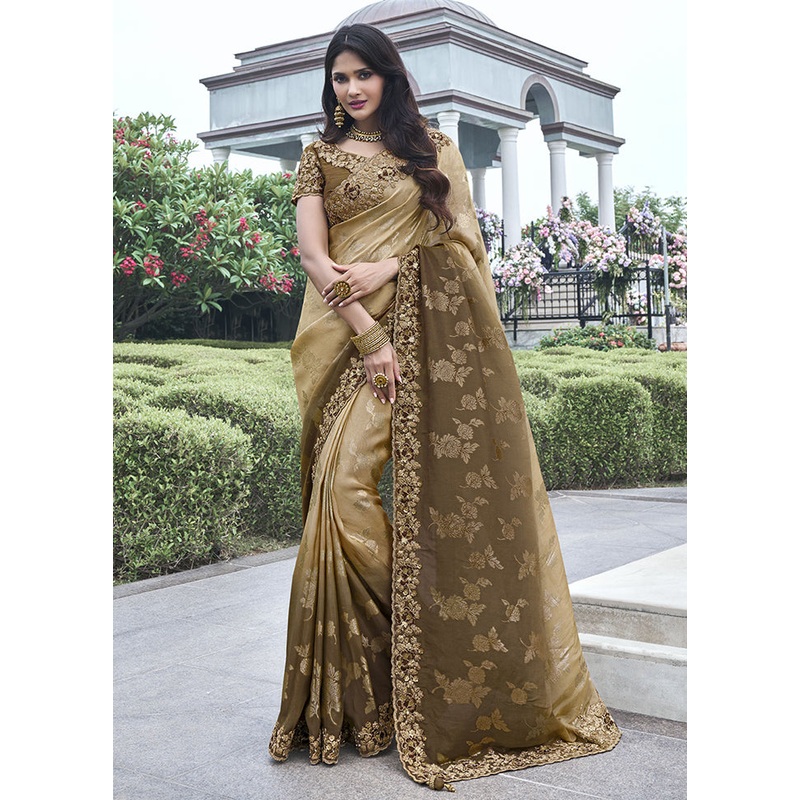 Brown Spun Silk Saree With Blouse Piece - JD986607022