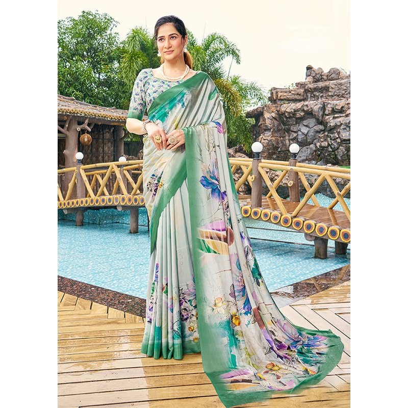 Cream Crepe Silk Saree With Blouse Piece - JD986606949