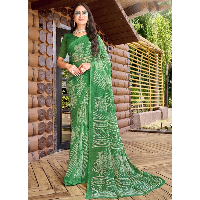Green Georgette Saree With Blouse Piece - JD986606947