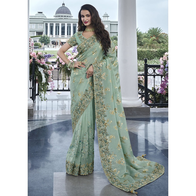 Green Spun Pure Silk Saree With Blouse Piece - JD986607021