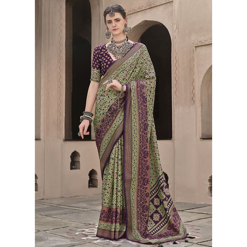 Green Spun Silk Saree With Blouse Piece - JD986607017