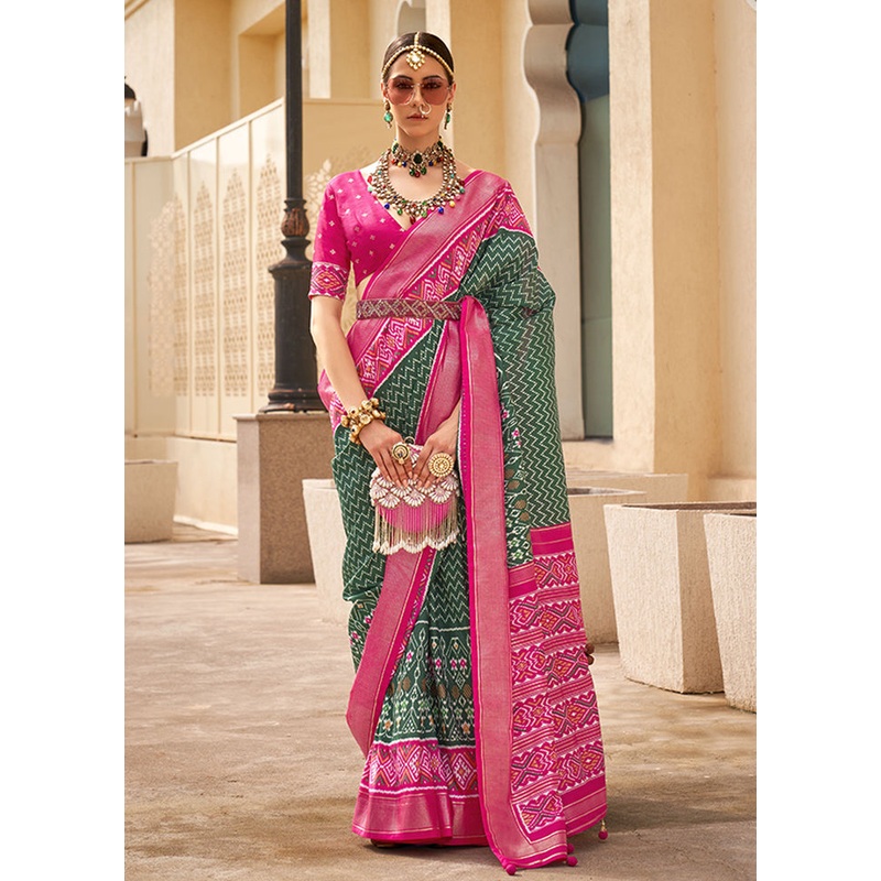 Green Spun Silk Saree With Blouse Piece - JD986607020