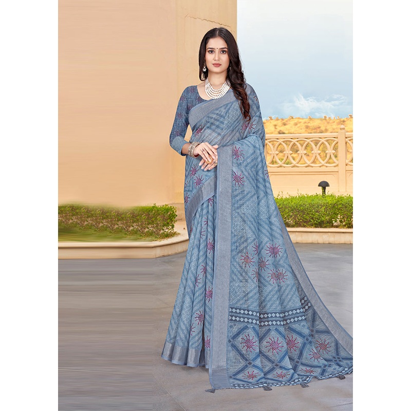 Grey Linen Silk Saree With Blouse Piece - JD986606940
