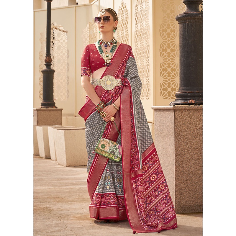 Grey Spun Silk Saree With Blouse Piece - JD986607013