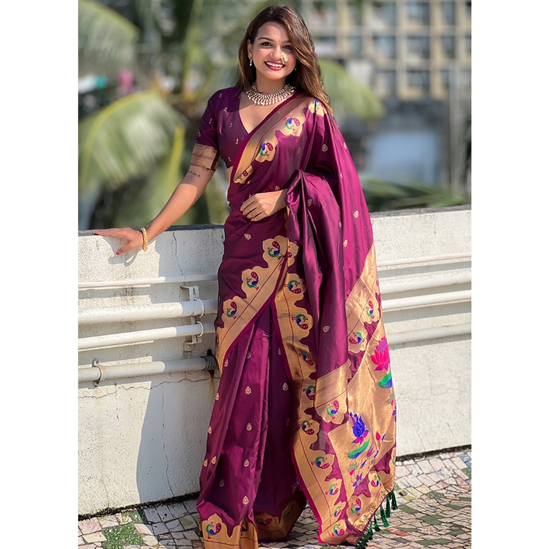 Magenta Spun Silk Saree With Blouse Piece - JD986607011