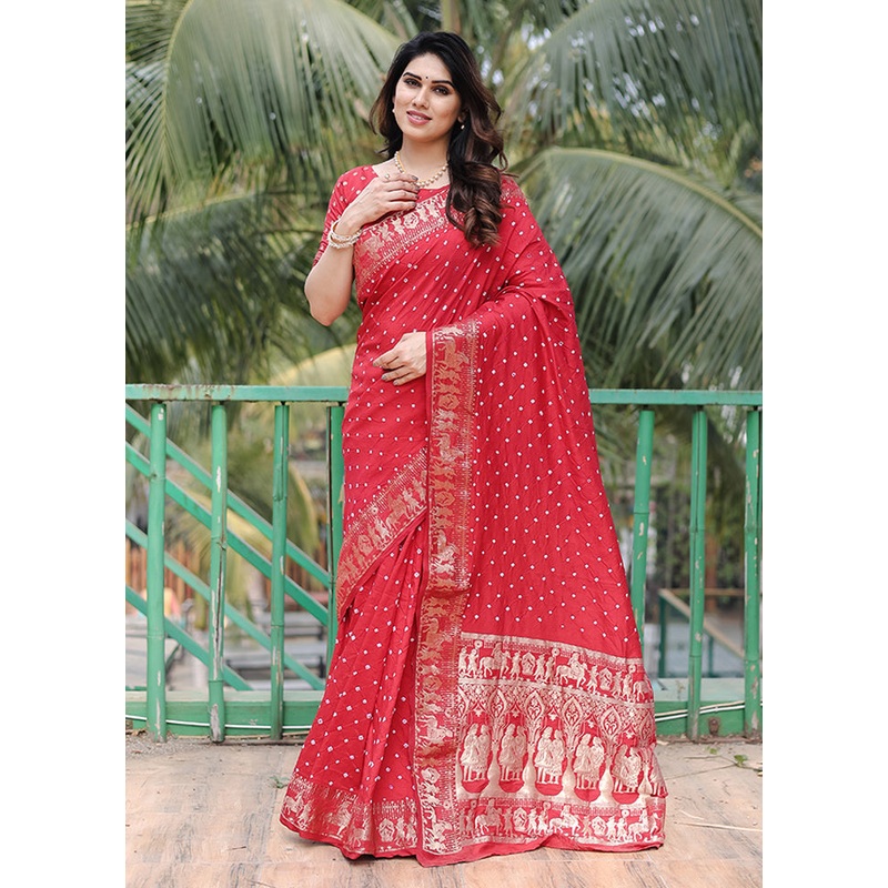 Maroon Spun Silk Saree With Blouse Piece - JD986607010