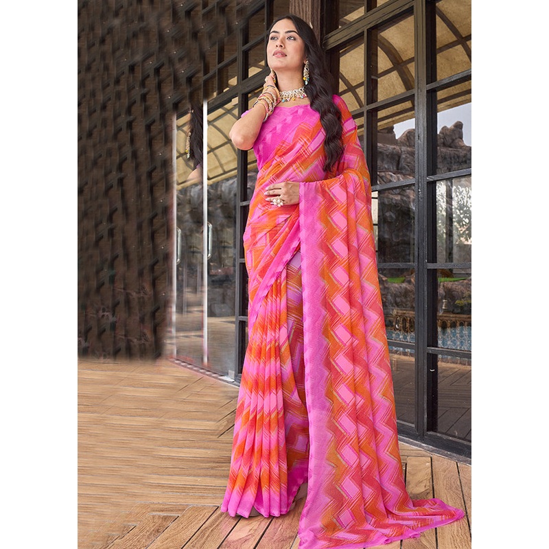 Multicolor Georgette Saree With Blouse Piece - JD986606932