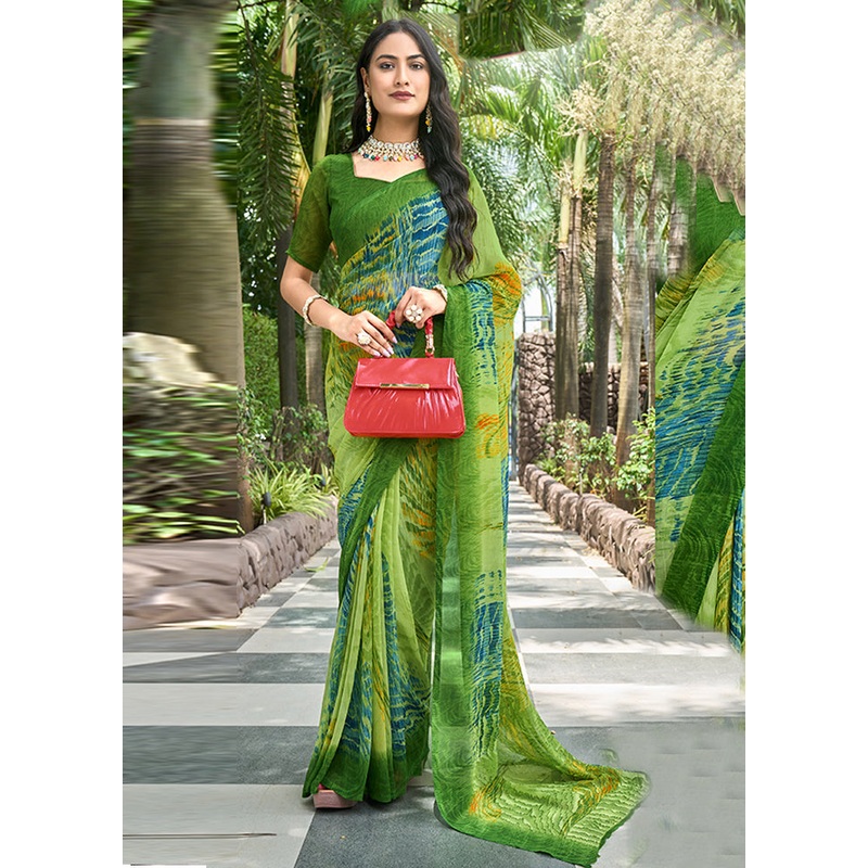 Multicolor Georgette Saree With Blouse Piece - JD986606933