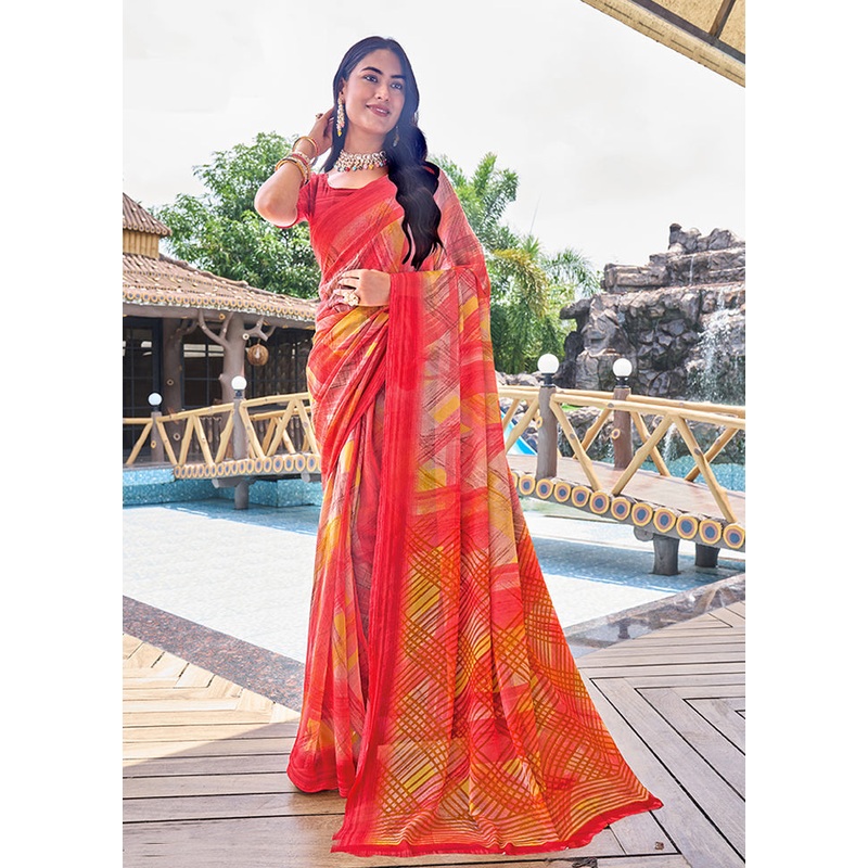 Multicolor Georgette Saree With Blouse Piece - JD986606936