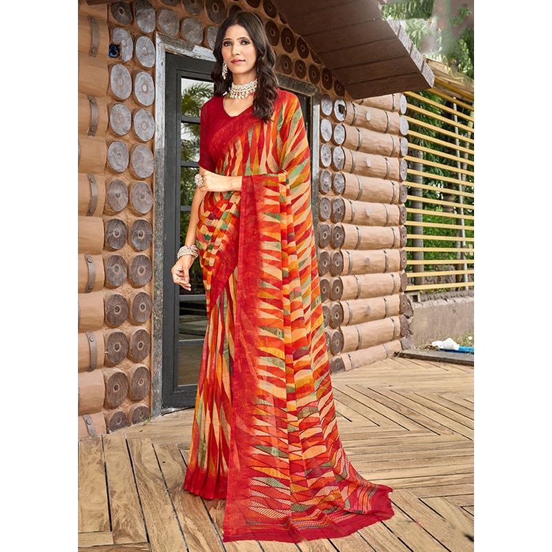 Multicolor Georgette Saree With Blouse Piece - JD986606937