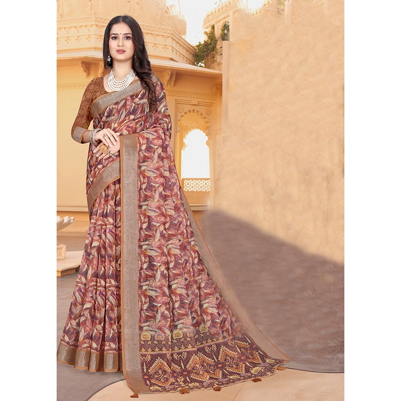 Multicolor Linen Silk Saree With Blouse Piece - JD986606923