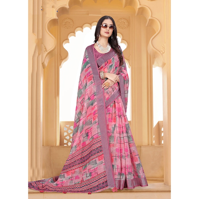 Multicolor Linen Silk Saree With Blouse Piece - JD986606924