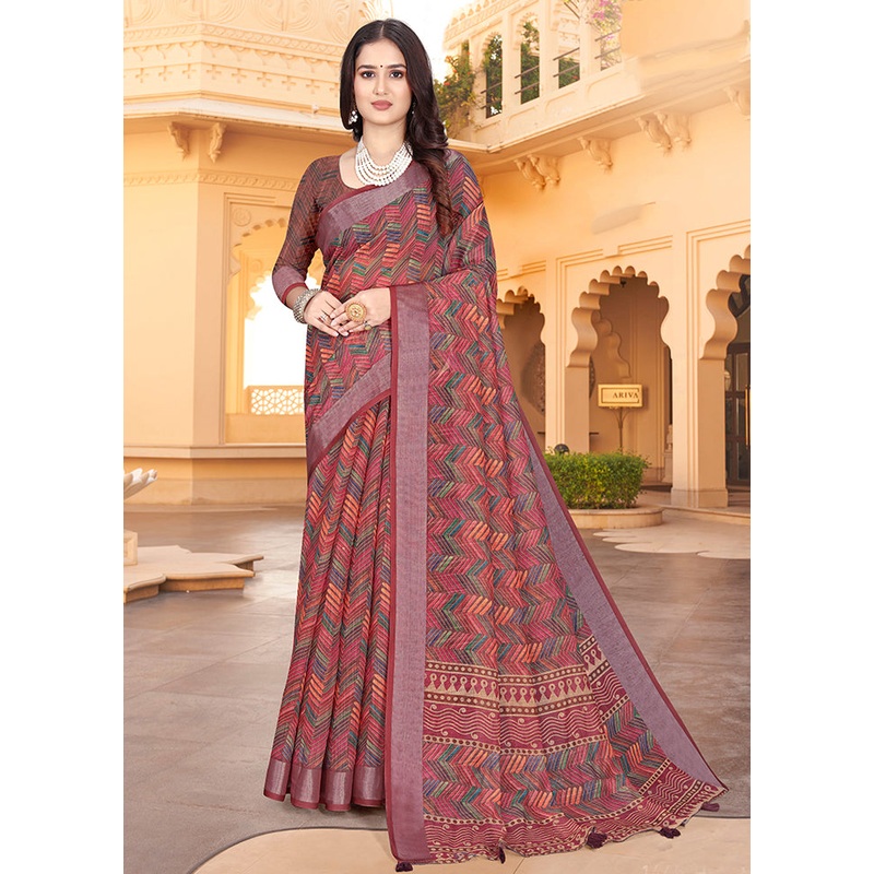 Multicolor Linen Silk Saree With Blouse Piece - JD986606925