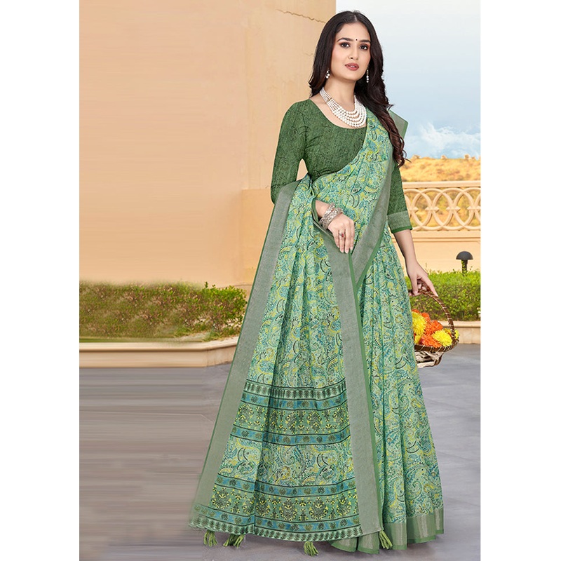 Multicolor Linen Silk Saree With Blouse Piece - JD986606926