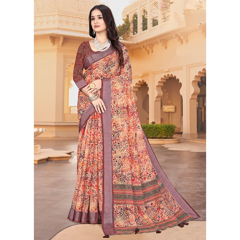 Multicolor Linen Silk Saree With Blouse Piece - JD986606928