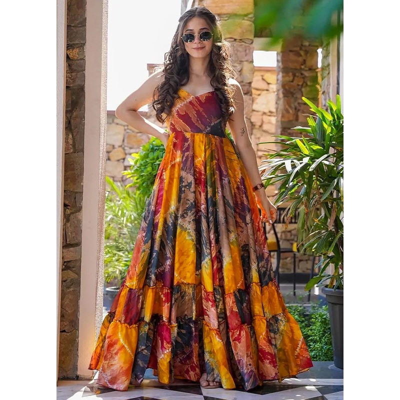 Multicolor Readymade Rayon Long Gown - JD986606964