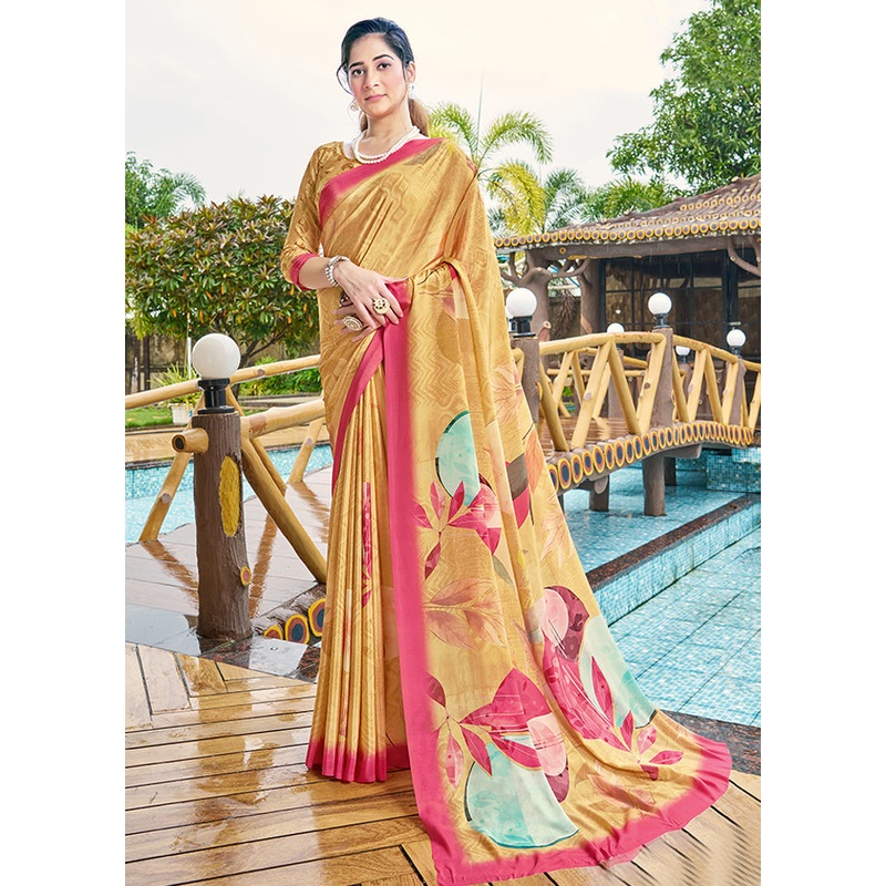 Mustard Crepe Silk Saree With Blouse Piece - JD986606921