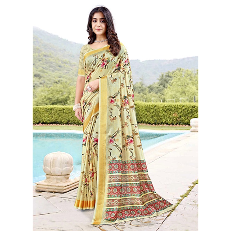 Mustard Spun Silk Saree With Blouse Piece - JD986606919