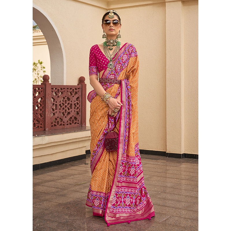 Orange Spun Silk Saree With Blouse Piece - JD986607008