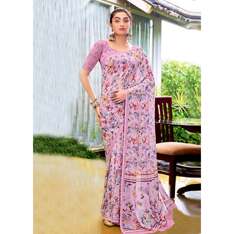 Peach Georgette Saree With Blouse Piece - JD986606917