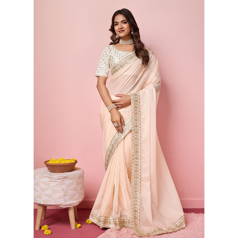 Peach Organza Saree With Blouse Piece - JD986607004