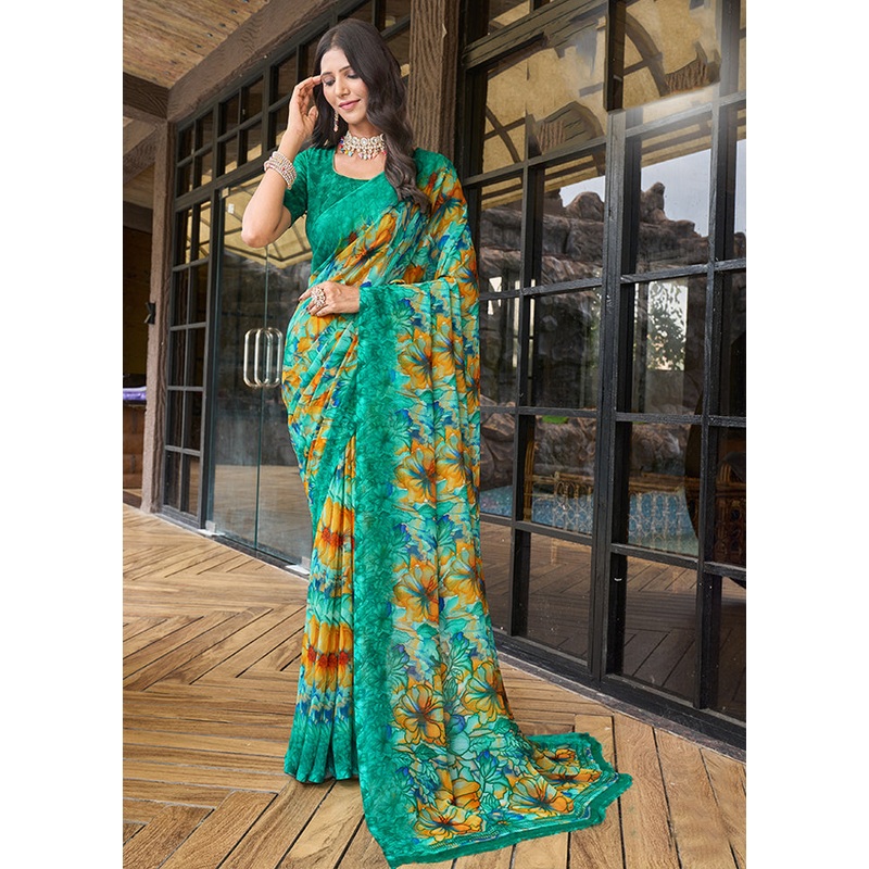 Pink Georgette Saree With Blouse Piece - JD986606916