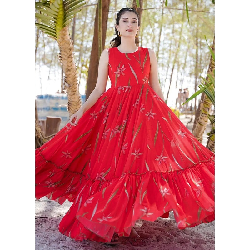 Pink Readymade Georgette Long Gown - JD986606963