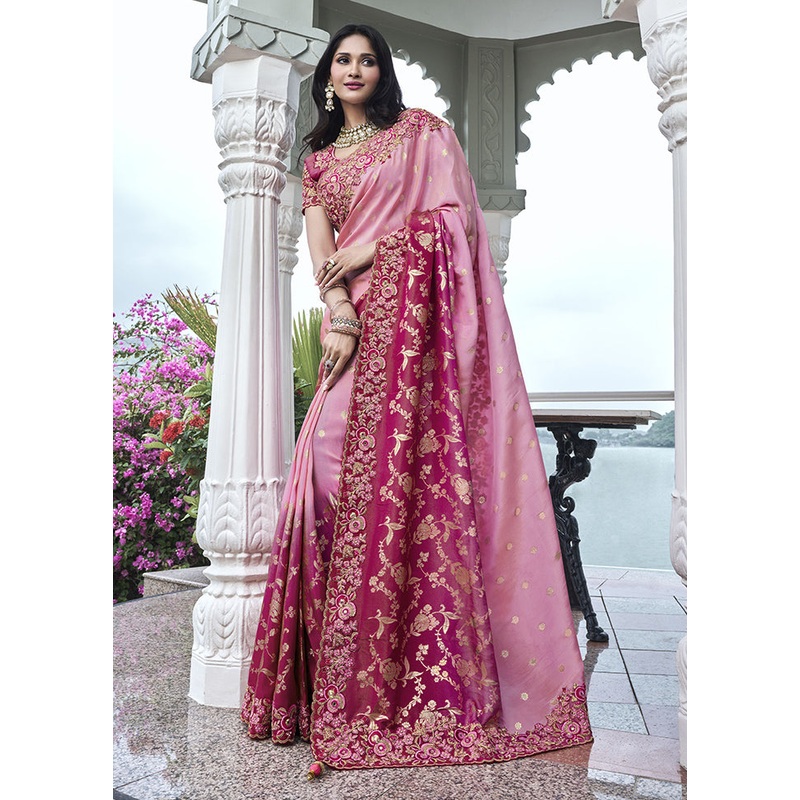 Pink Spun Silk Saree With Blouse Piece - JD986606996