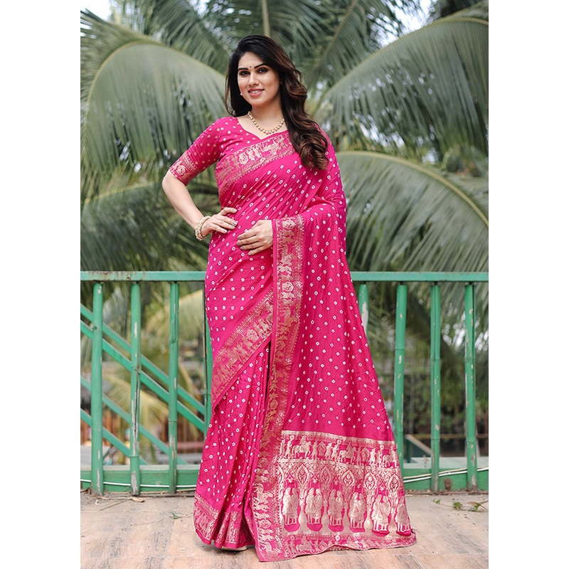 Pink Spun Silk Saree With Blouse Piece - JD986606997