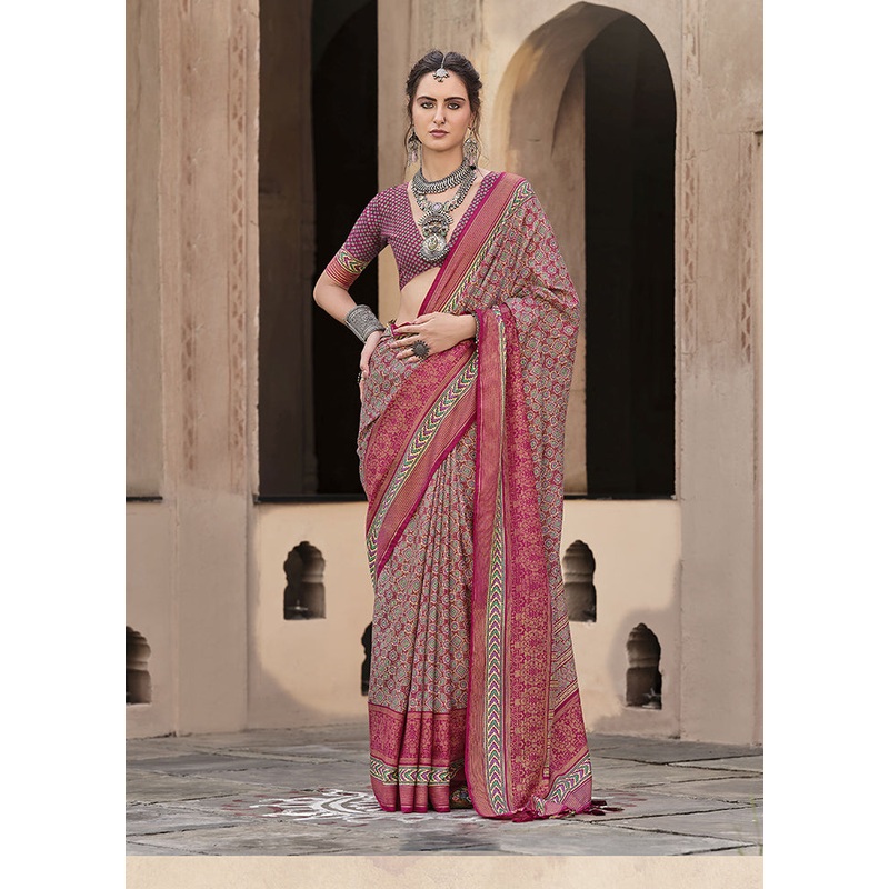 Pink Spun Silk Saree With Blouse Piece - JD986606999