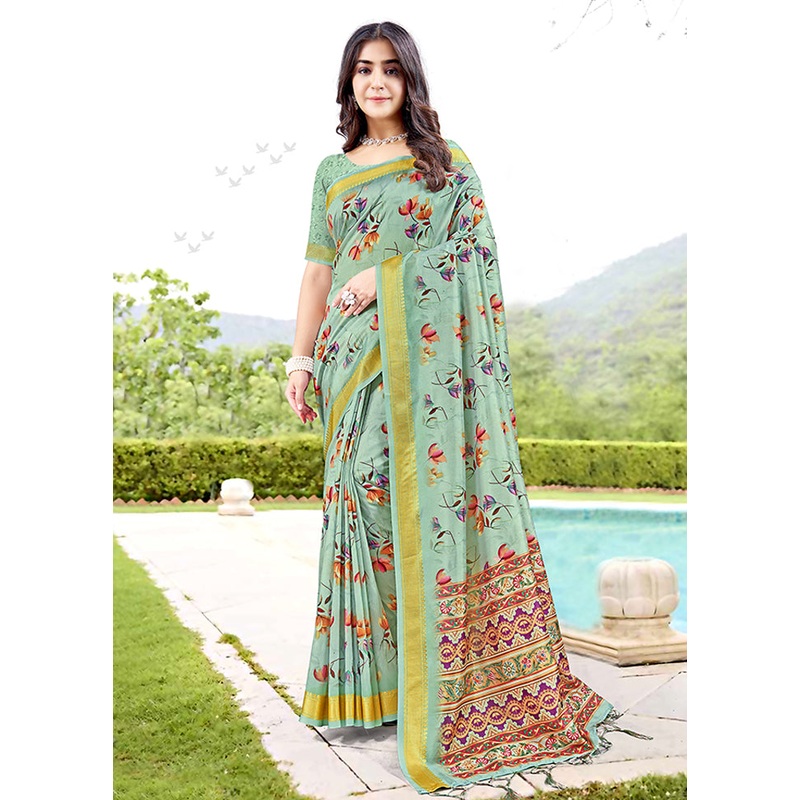 Pista Green Spun Silk Saree With Blouse Piece - JD986606912