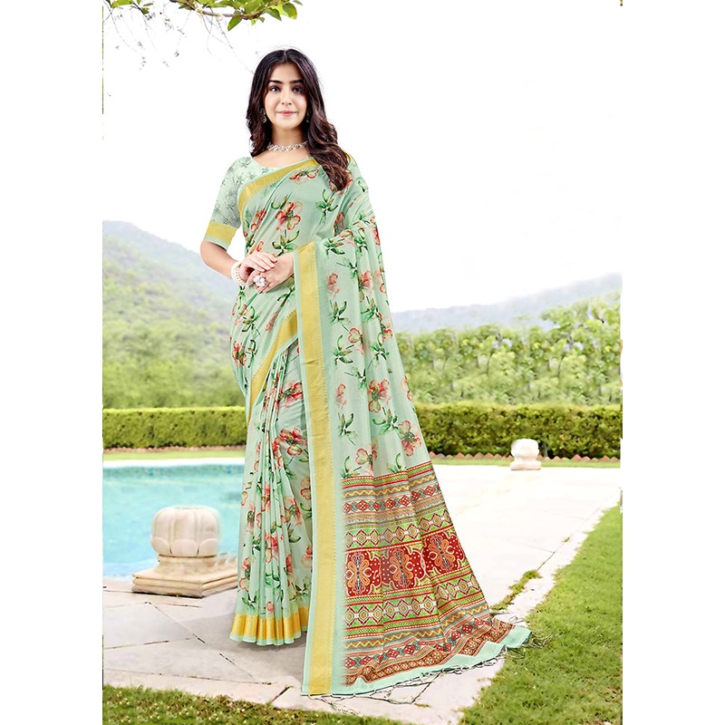 Pista Green Spun Silk Saree With Blouse Piece - JD986606913