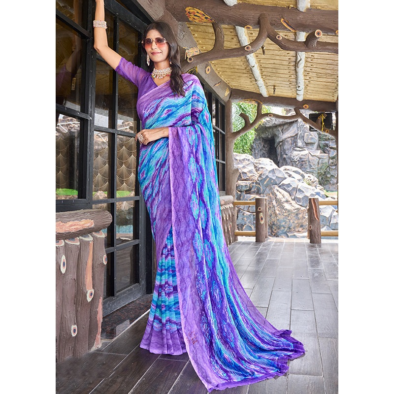 Purple Georgette Saree With Blouse Piece - JD986606911