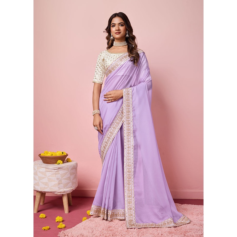 Purple Organza Saree With Blouse Piece - JD986606994
