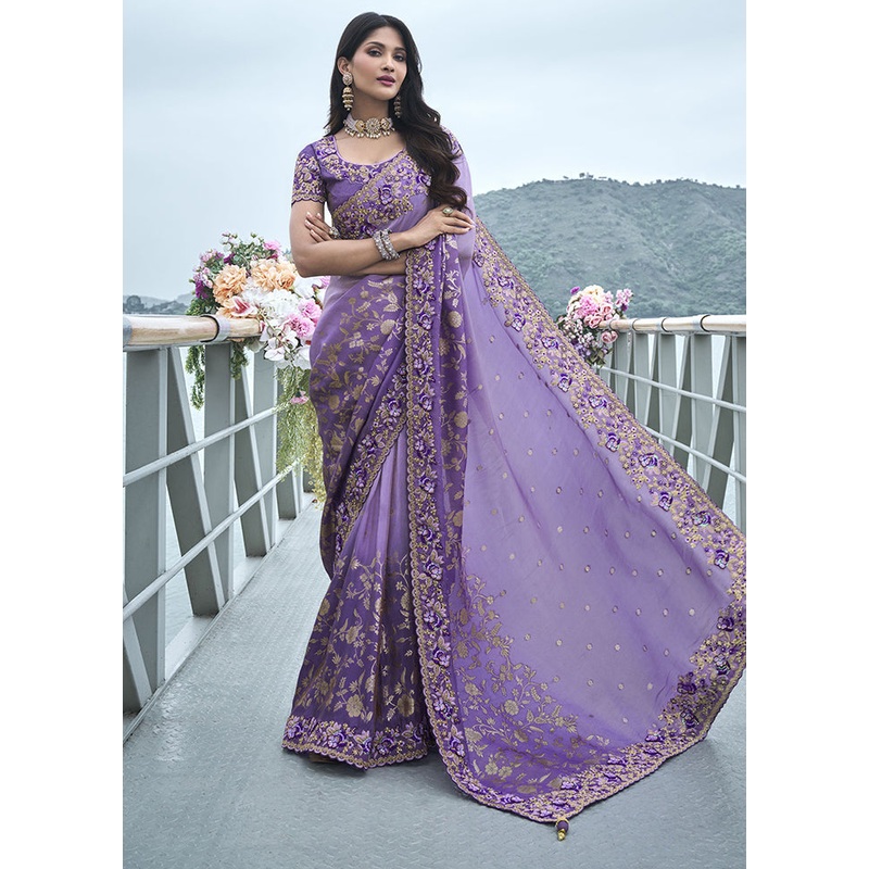 Purple Spun Pure Silk Saree With Blouse Piece - JD986606993