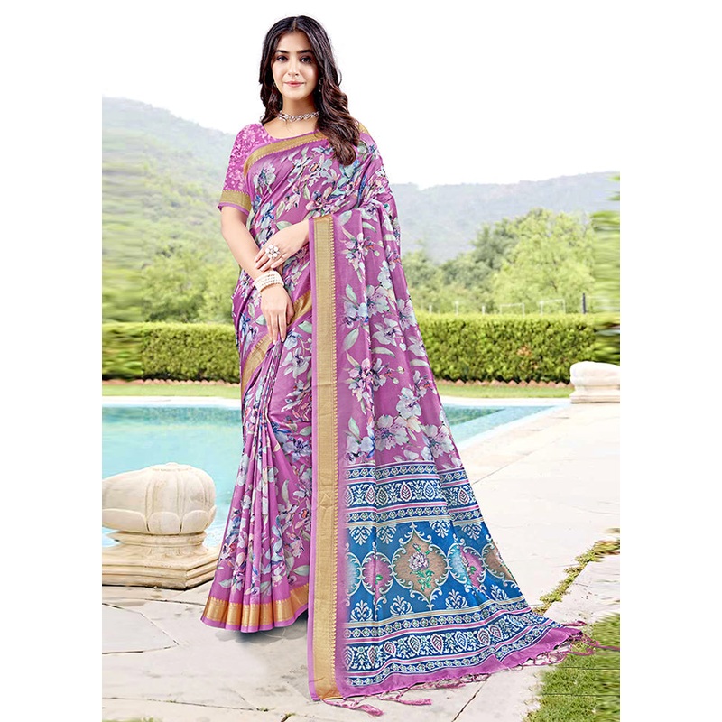 Purple Spun Silk Saree With Blouse Piece - JD986606910