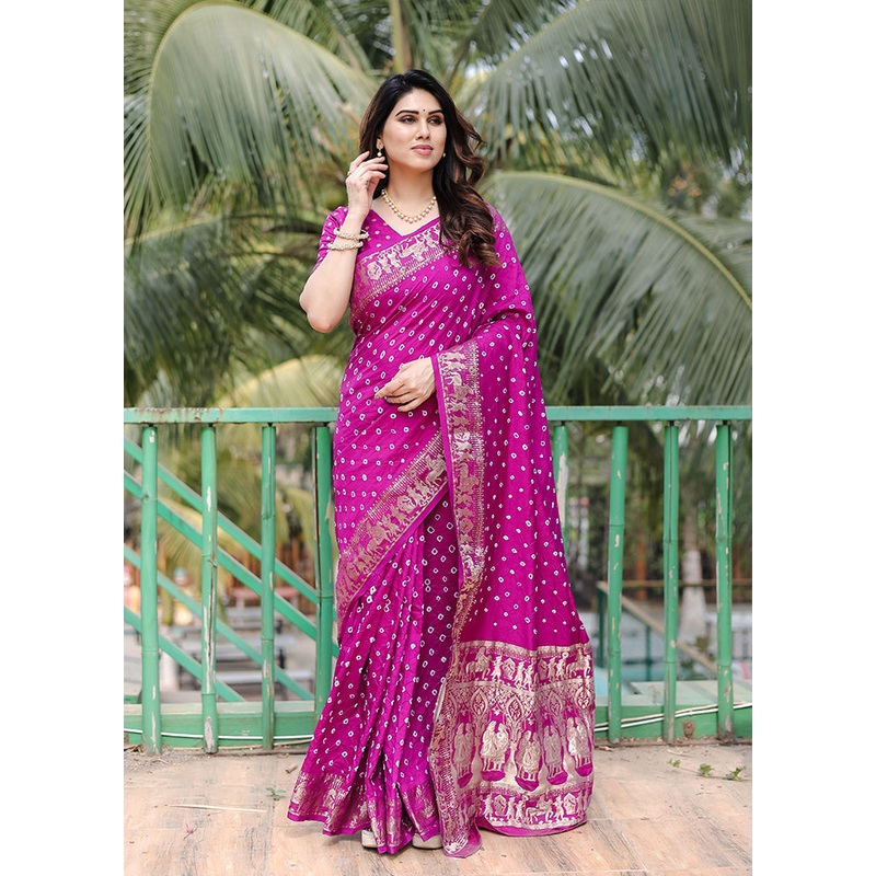 Purple Spun Silk Saree With Blouse Piece - JD986606990