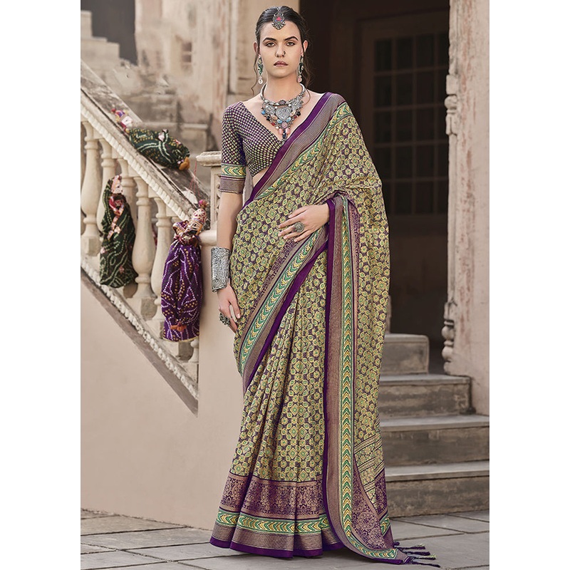 Purple Spun Silk Saree With Blouse Piece - JD986606991