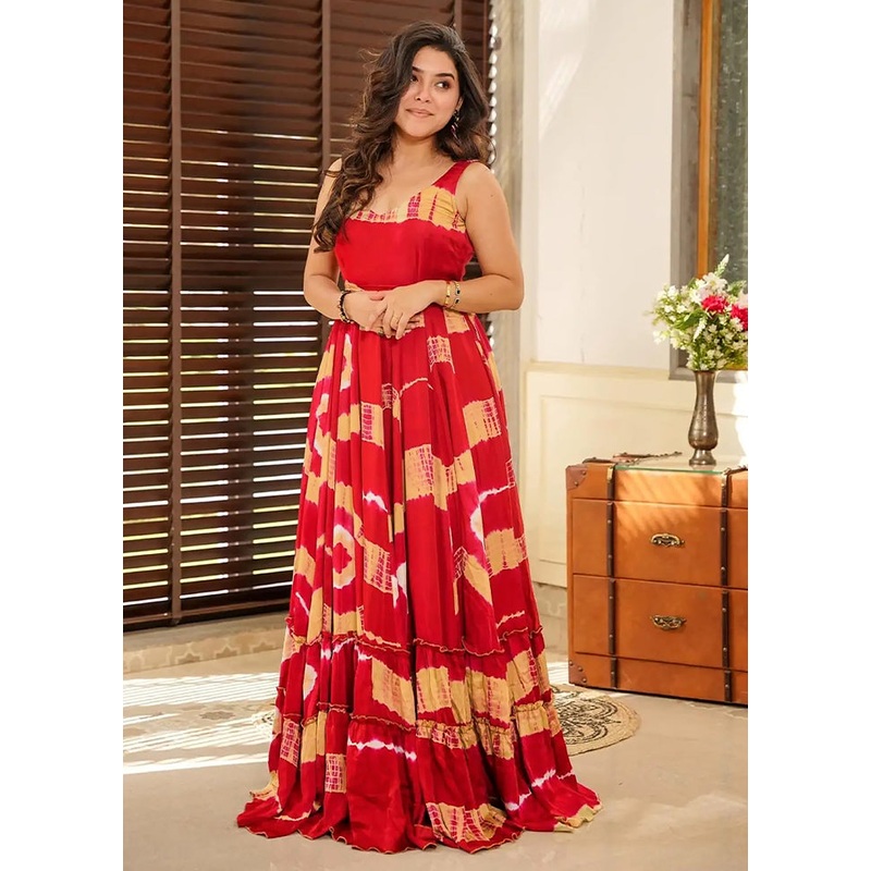 Red Readymade Rayon Long Gown - JD986606962