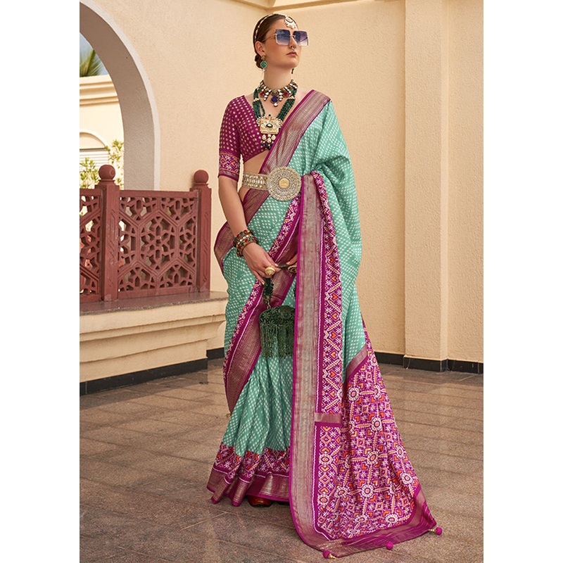 Sea Green Spun Silk Saree With Blouse Piece - JD986606985