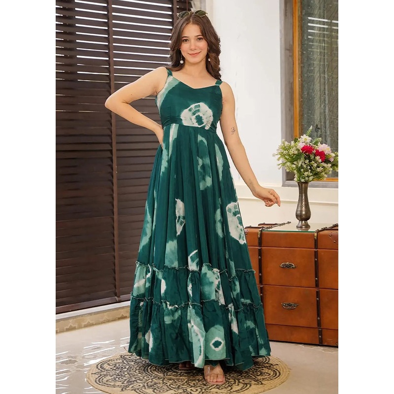 Teal Readymade Rayon Long Gown - JD986606961