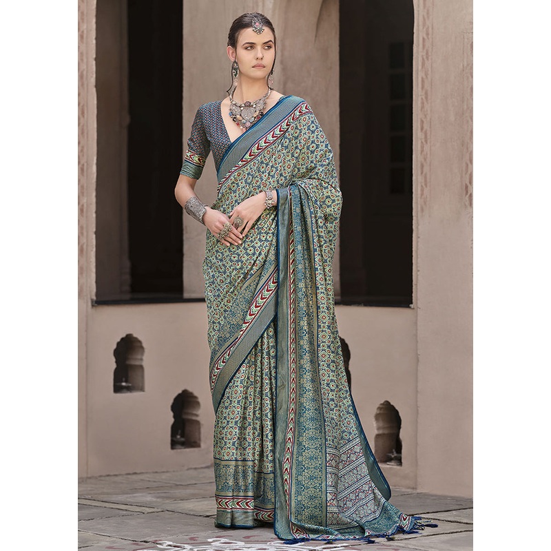 Teal Spun Silk Saree With Blouse Piece - JD986606983