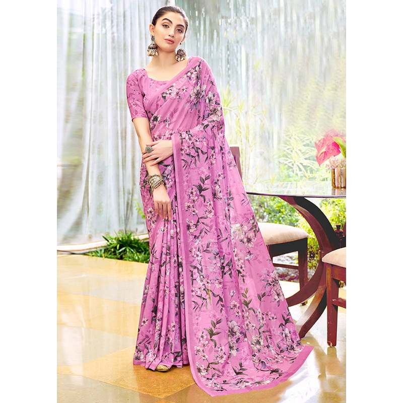 Wine Georgette Saree With Blouse Piece - JD986606899