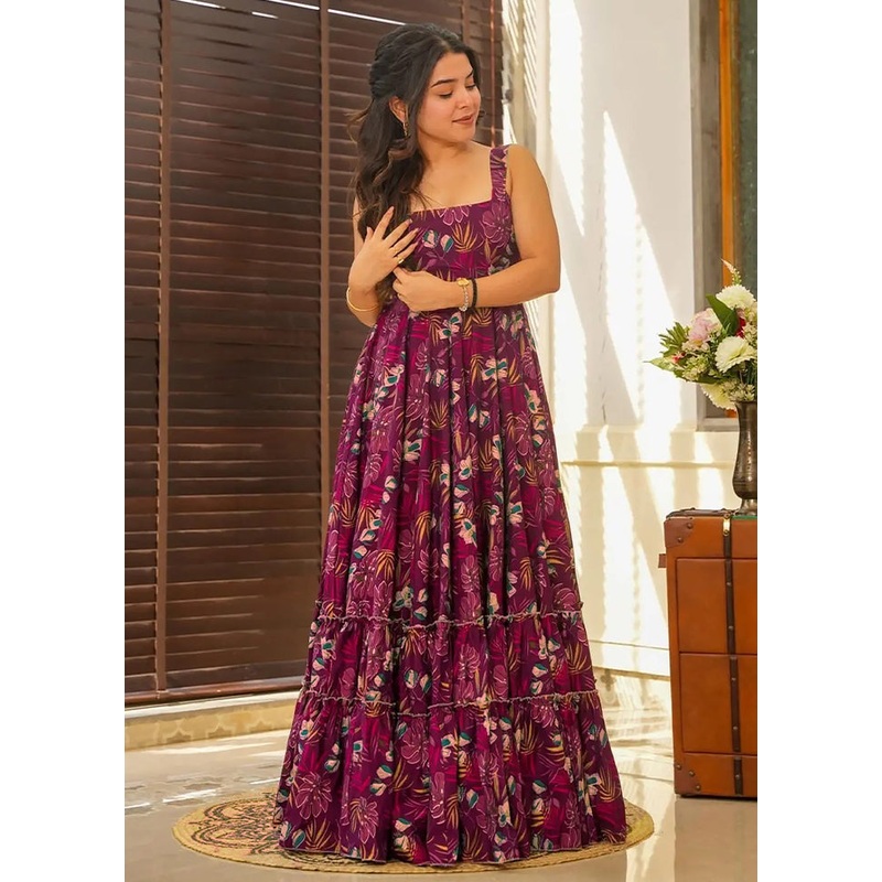 Wine Readymade Rayon Long Gown - JD986606960