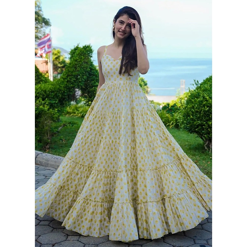 Yellow Readymade Rayon Long Gown - JD986606959