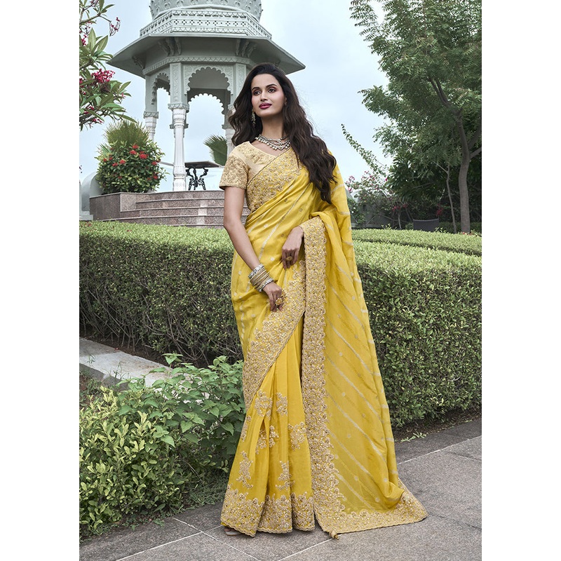Yellow Spun Pure Silk Saree With Blouse Piece - JD986606982
