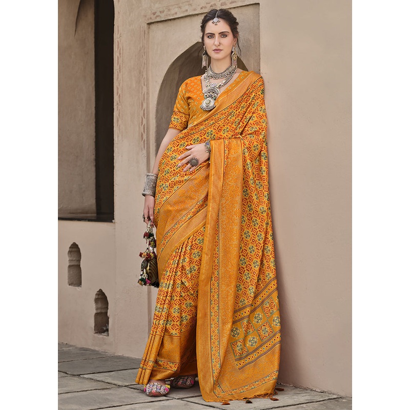 Yellow Spun Silk Saree With Blouse Piece - JD986606979