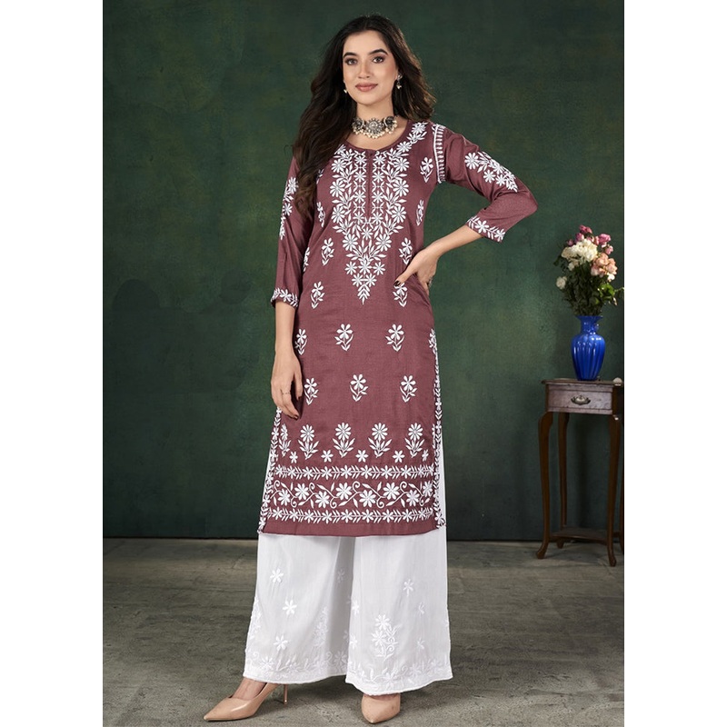 2 Pc Mauve Readymade Silk Kurti Set - JD986606836